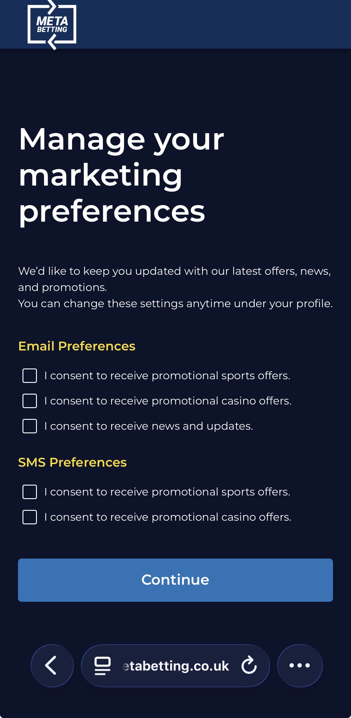 Meta Betting Marketing Preferences