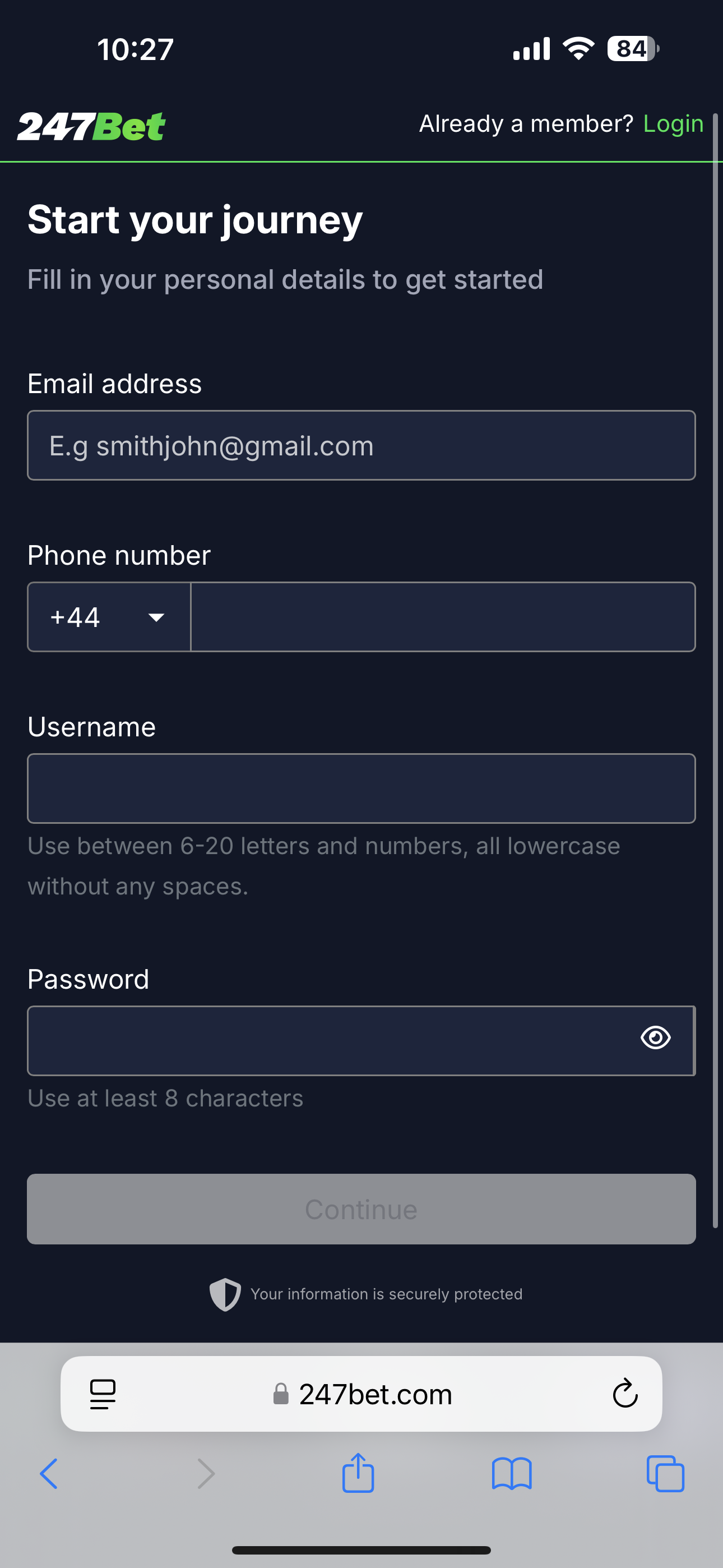 247Bet Sign up 1