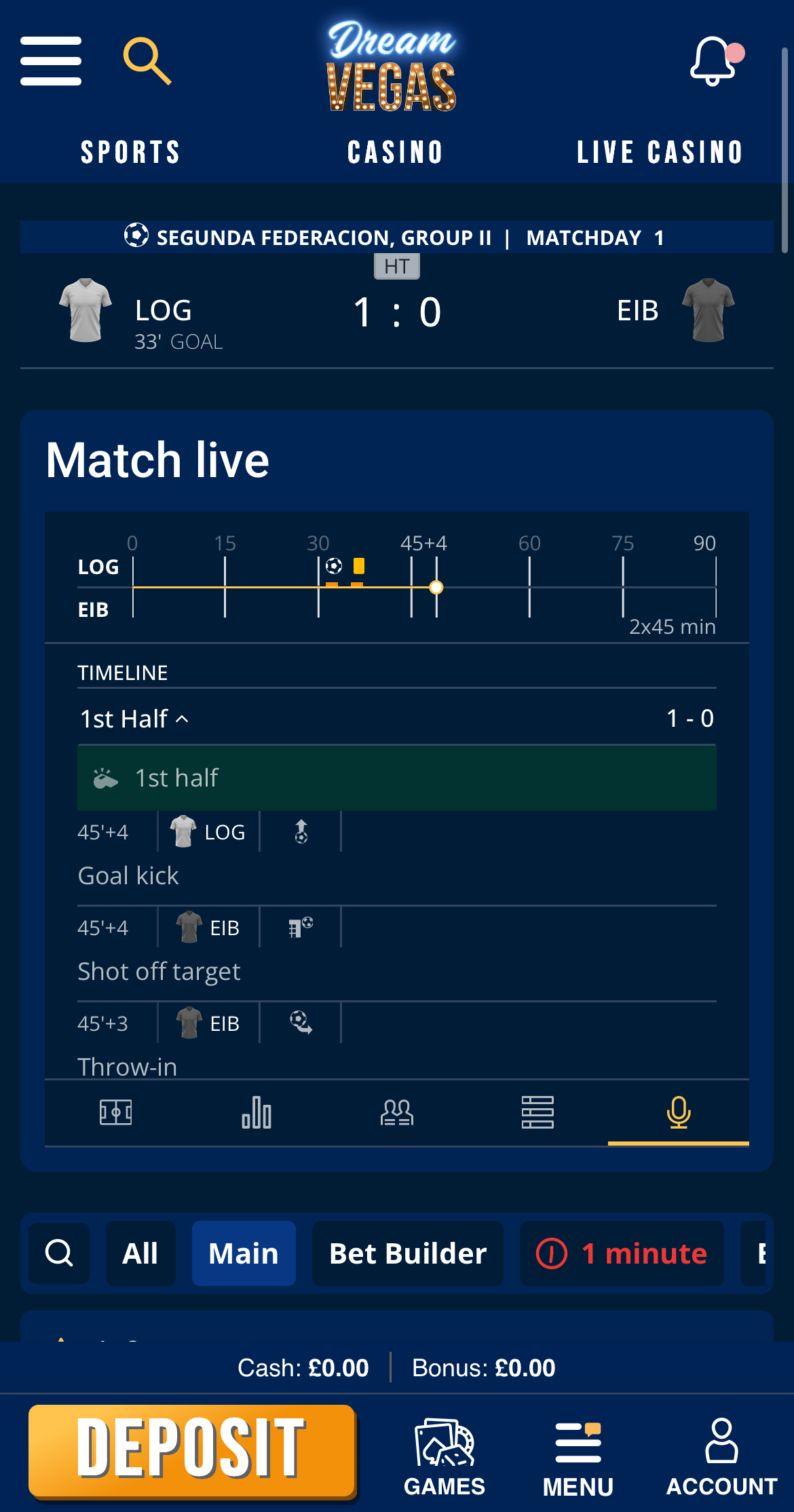 Dream Vegas in-play