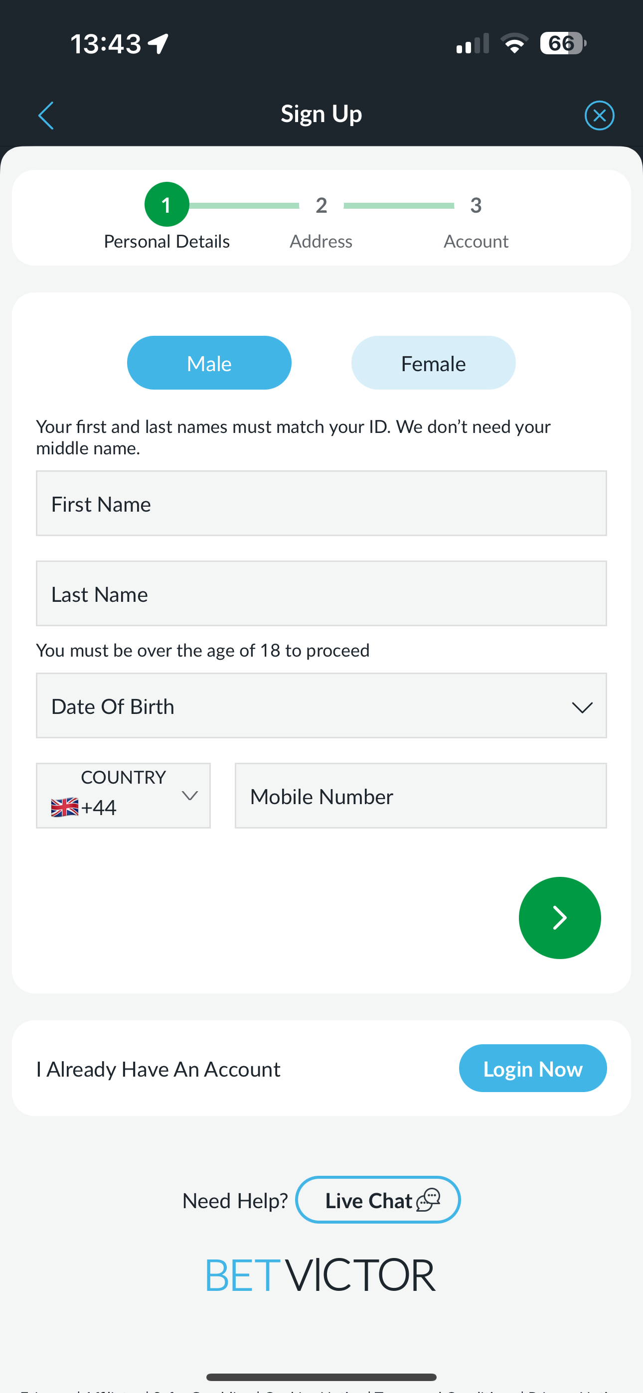 BetVictor Signup 1