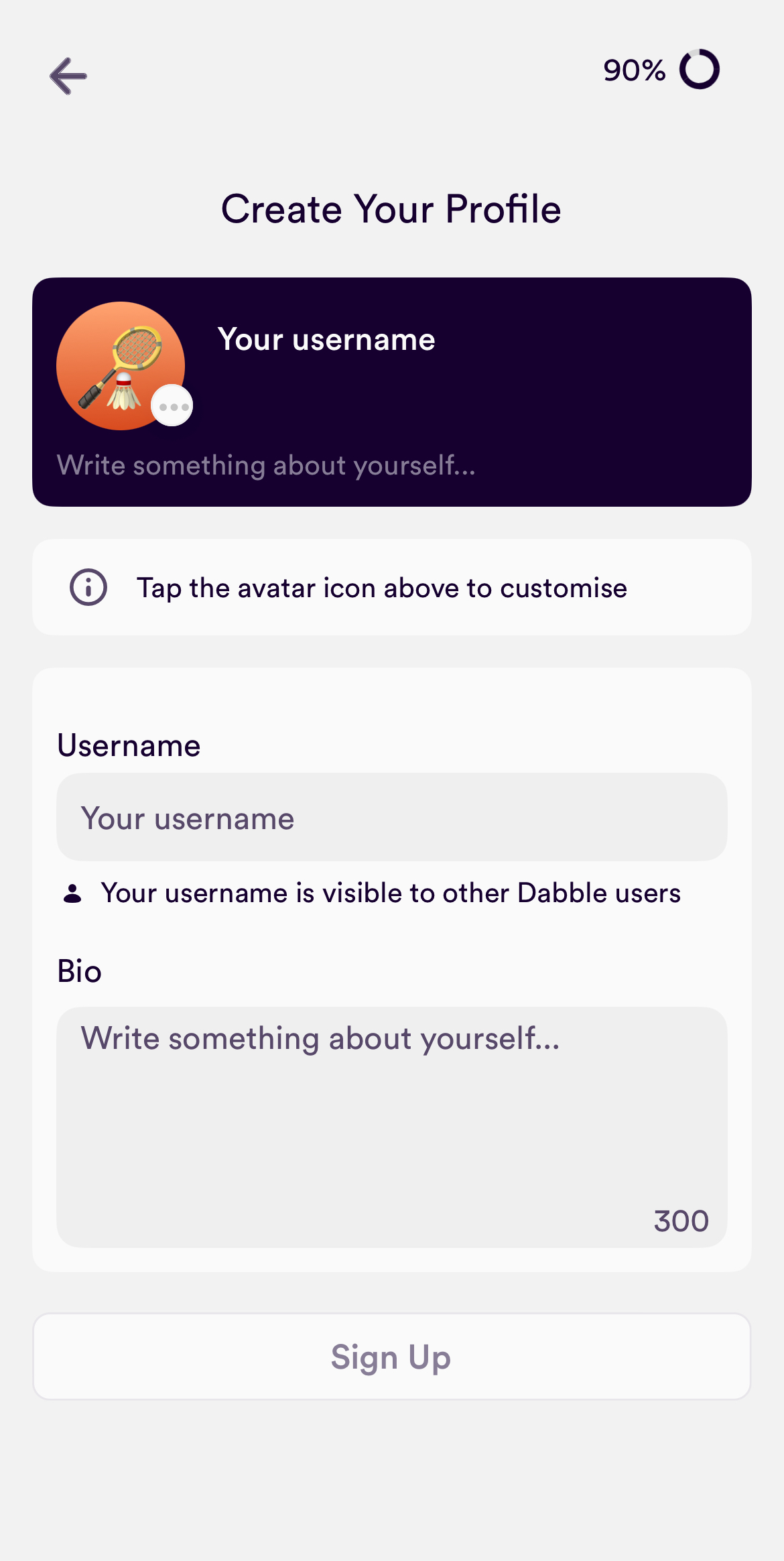 Dabble Profile Creation