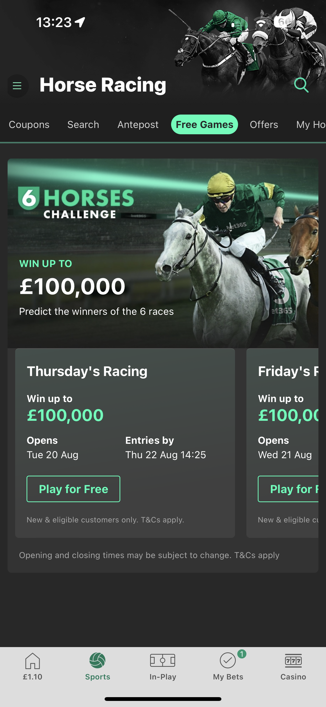 Bet365 6 Horse Challenge 4