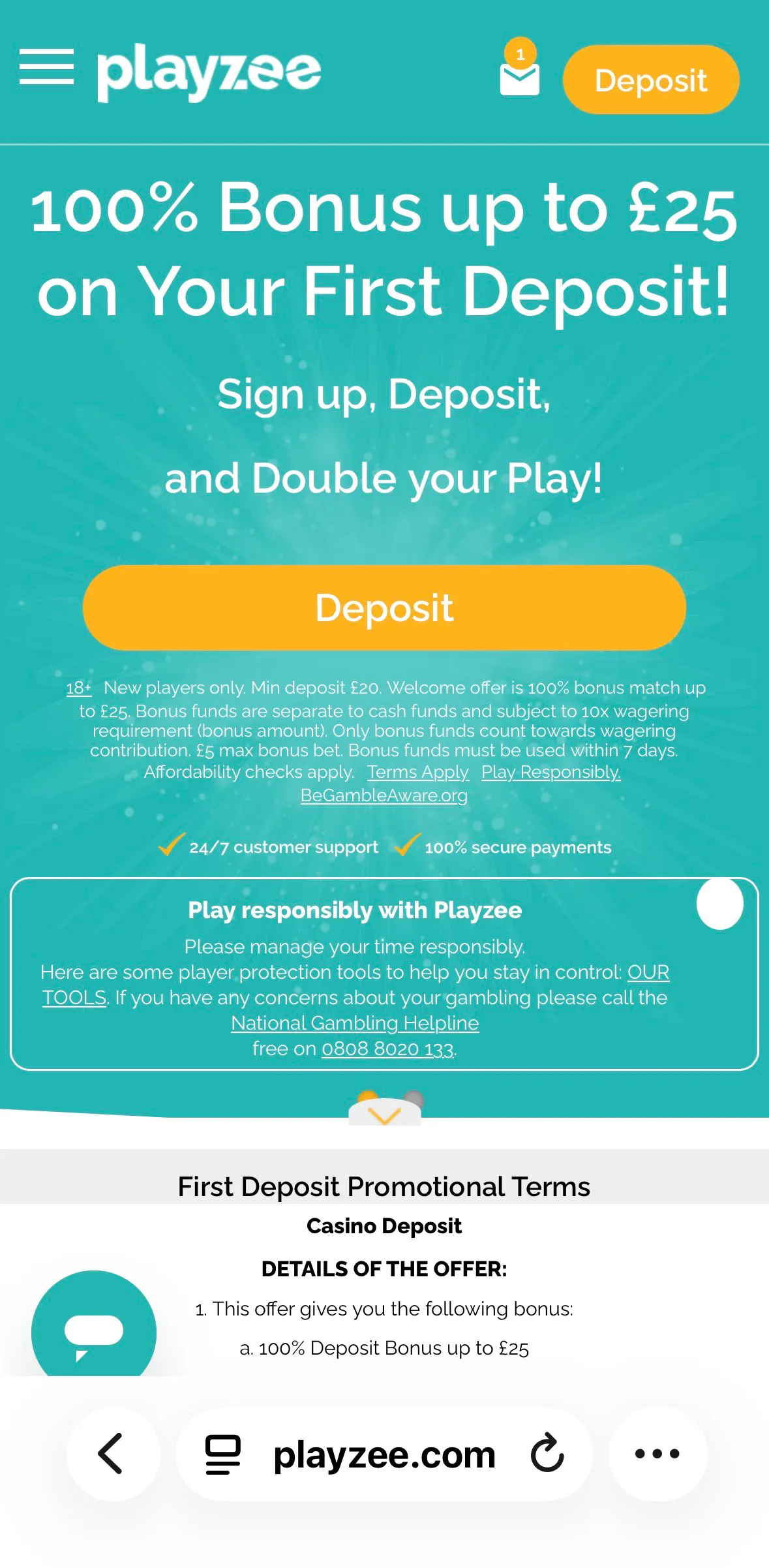 Playzee Deposit 1