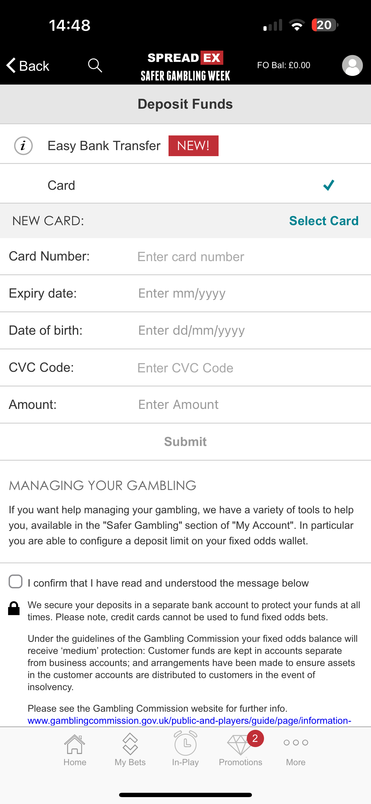 SpreadEx Sports Deposit 1