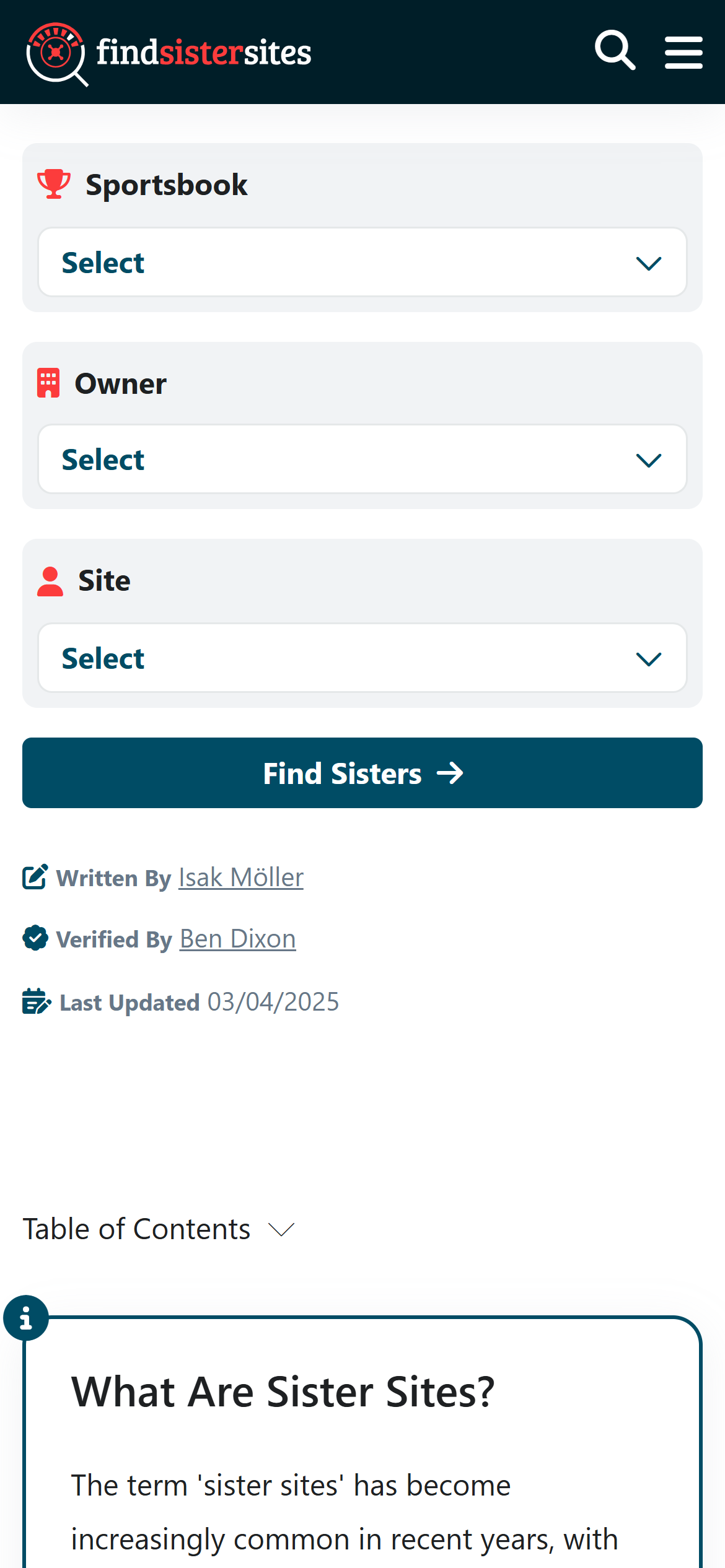 FindSisterSites Tool
