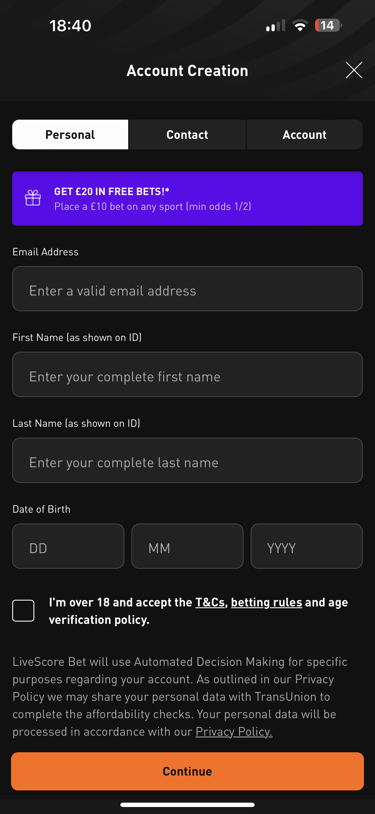 LiveScore Signup 1