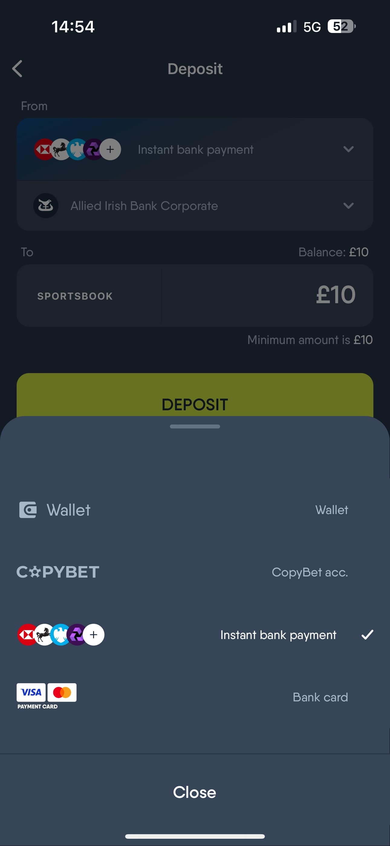 CopyBet deposit 2