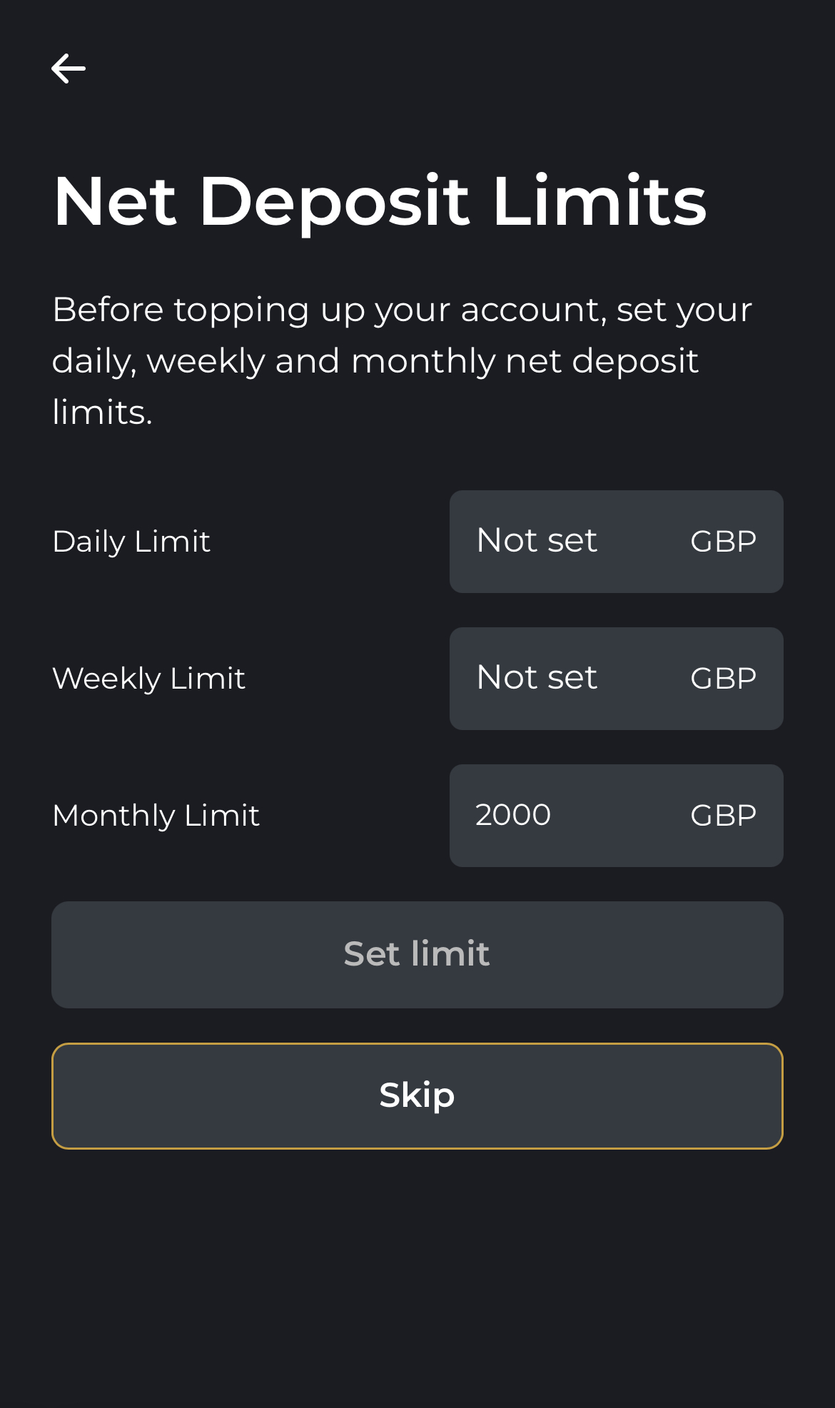 Swifty Sports Deposit Limit