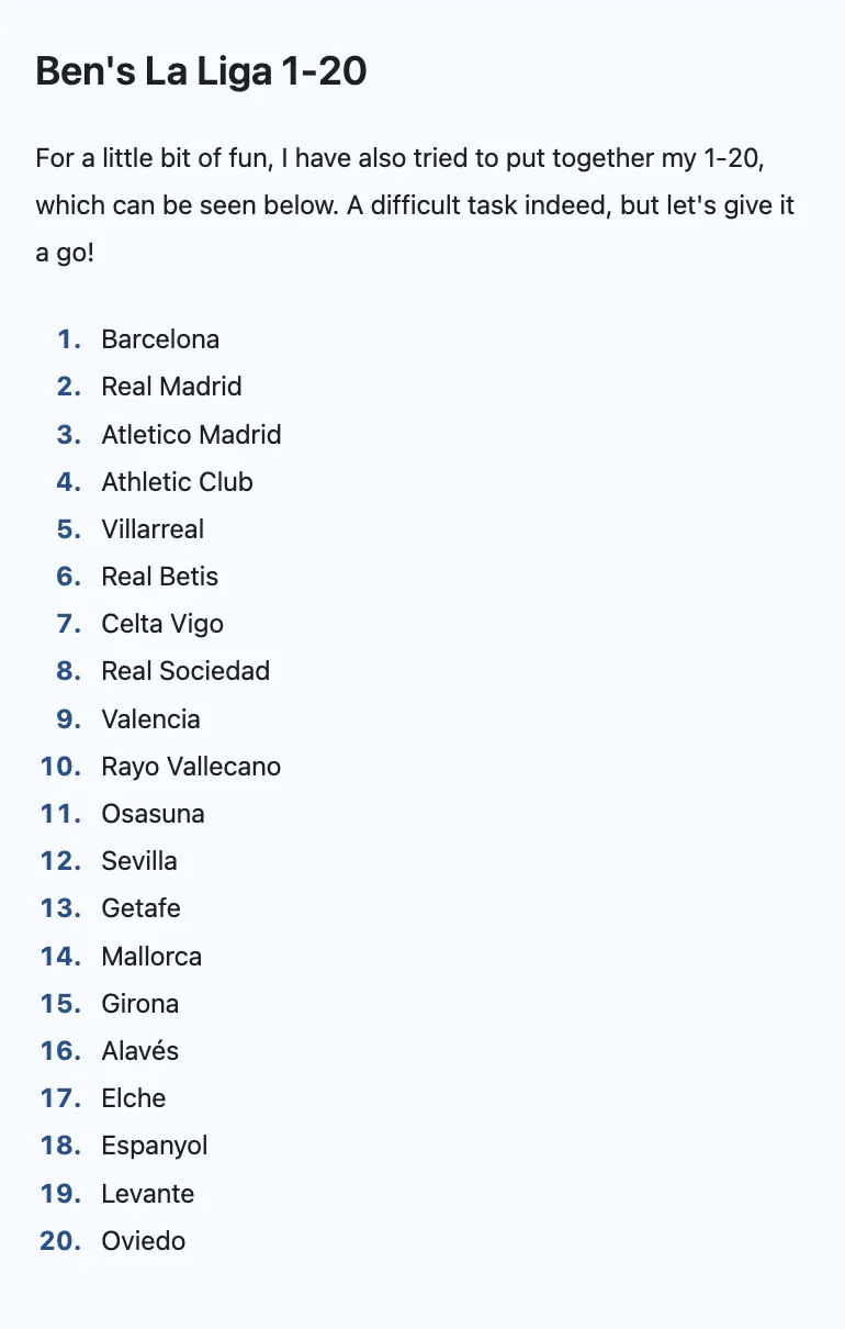 La Liga 1-20 2025/26
