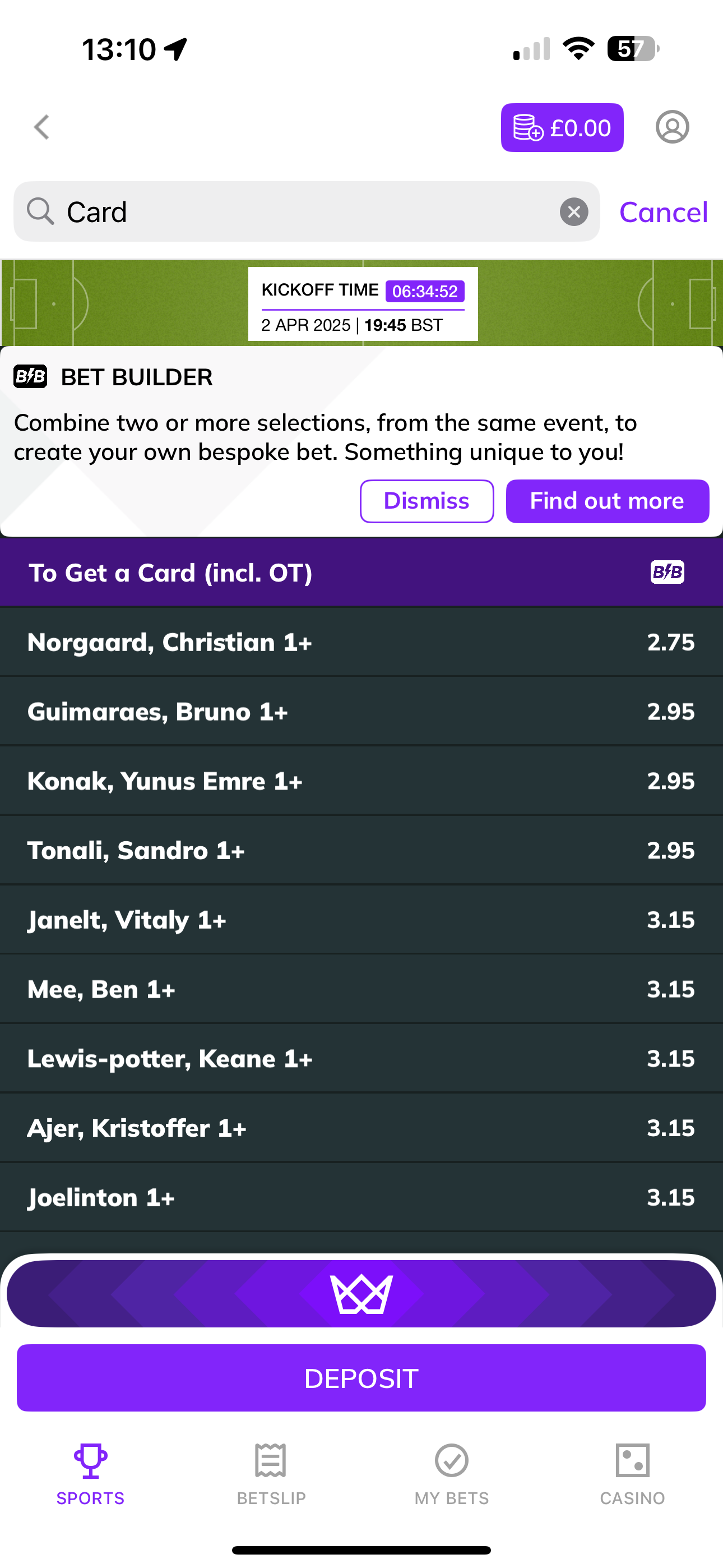 Kwiff Bet Builder