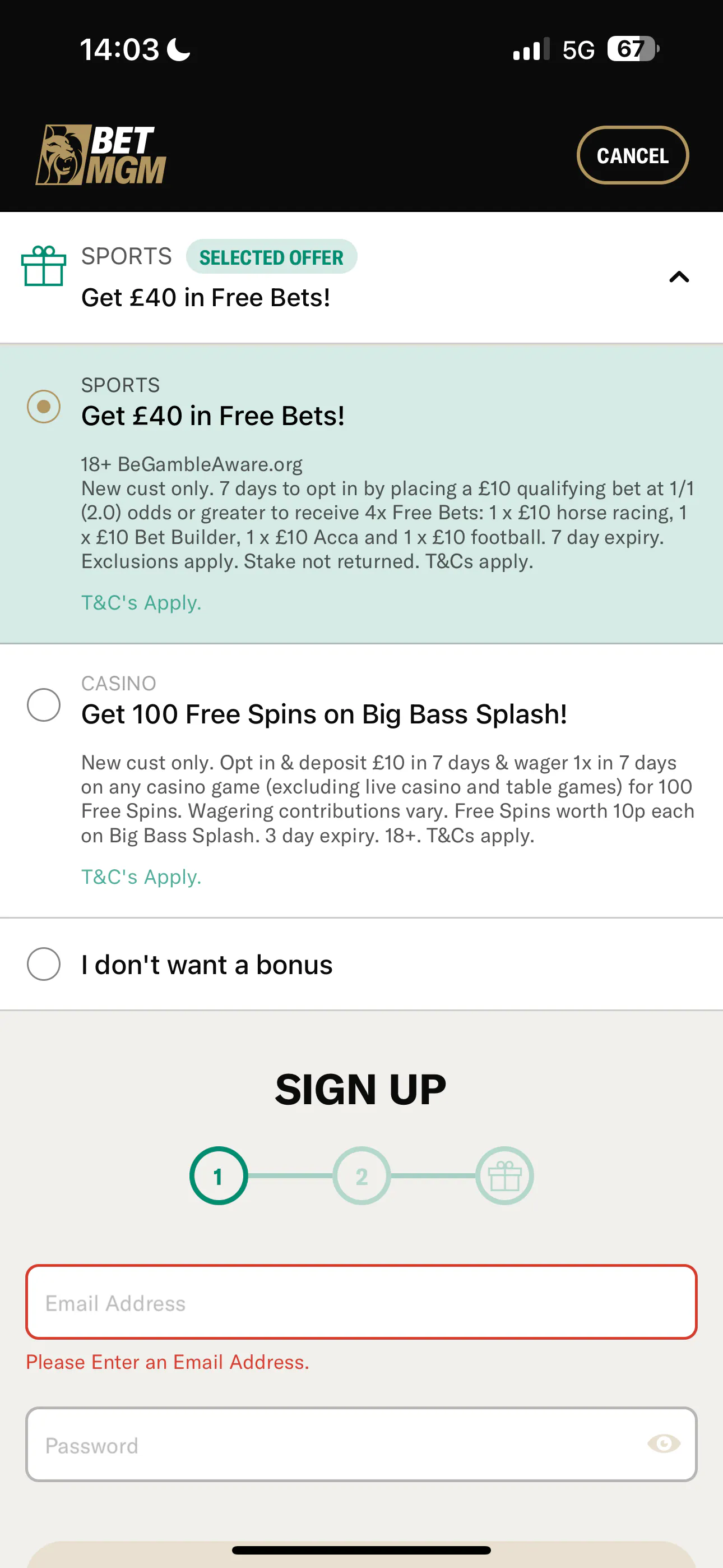 BetMGM registration 2