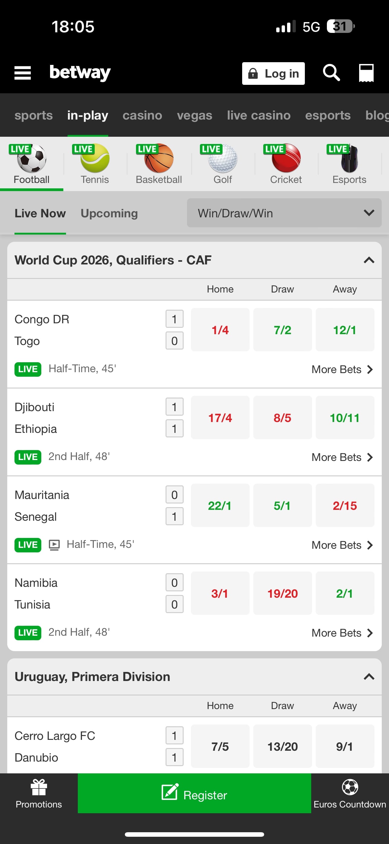 Betway App in-play