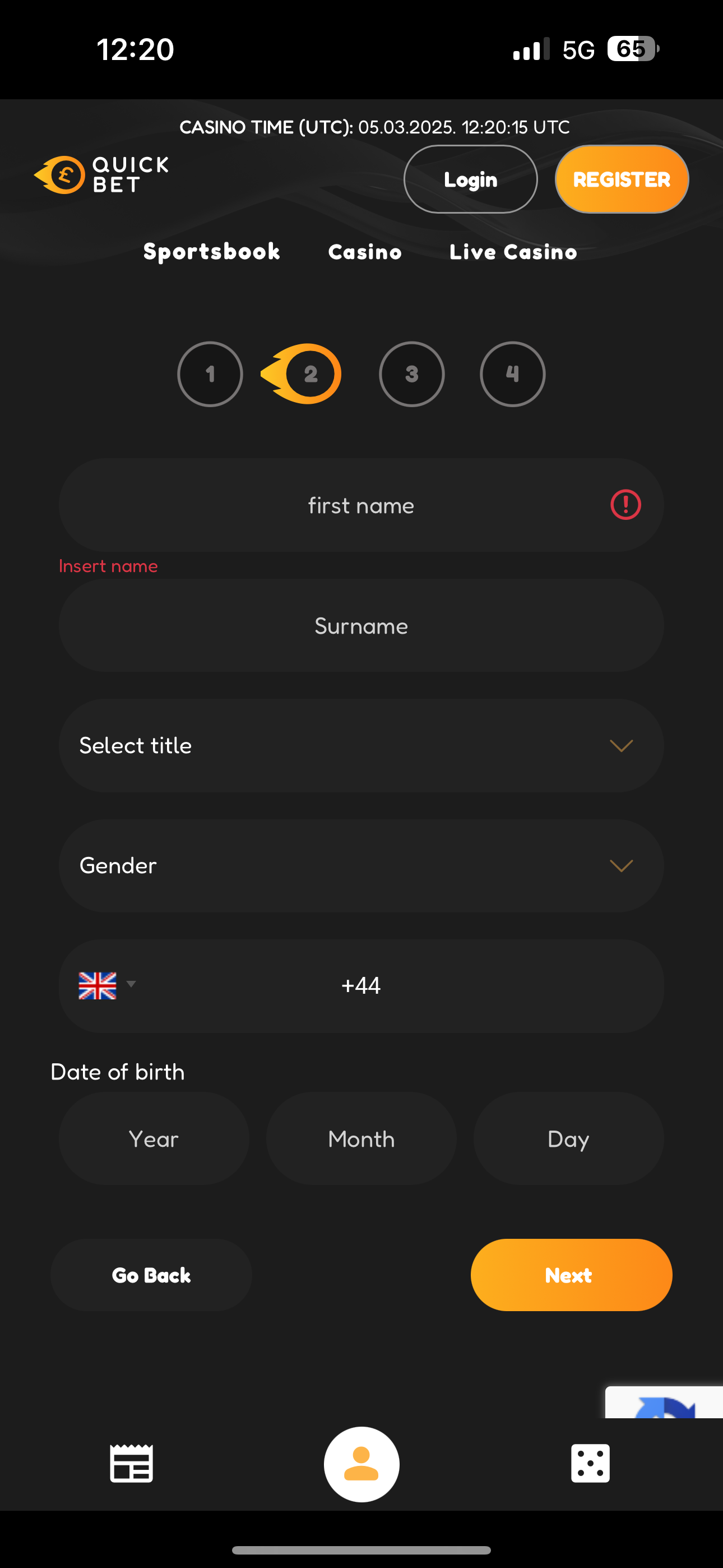 QuickBet Signup 2