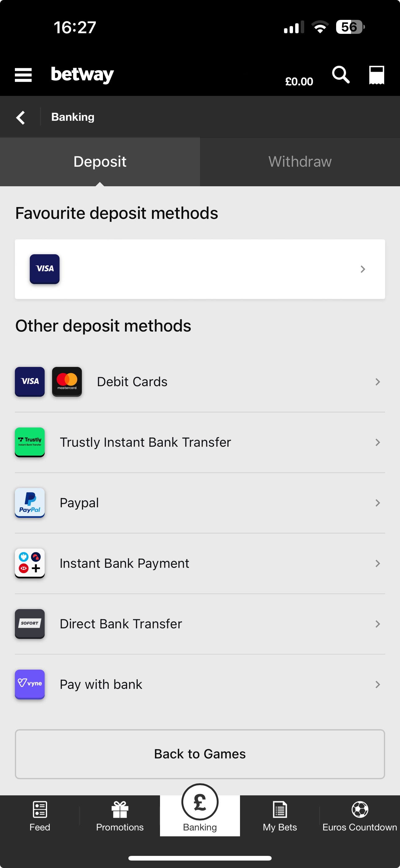 Betway Deposit 1