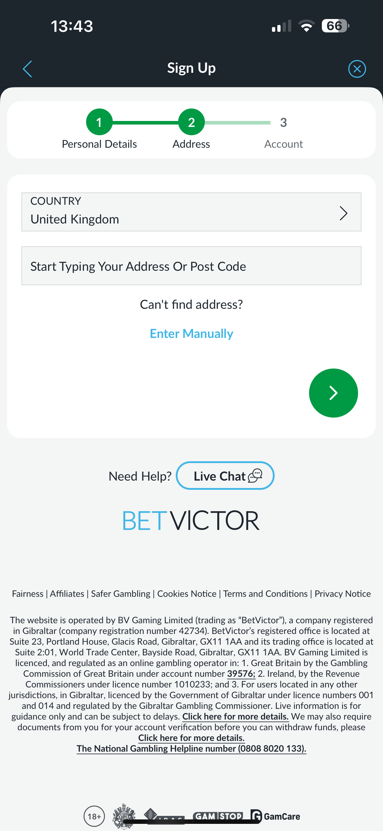 BetVictor Signup 2