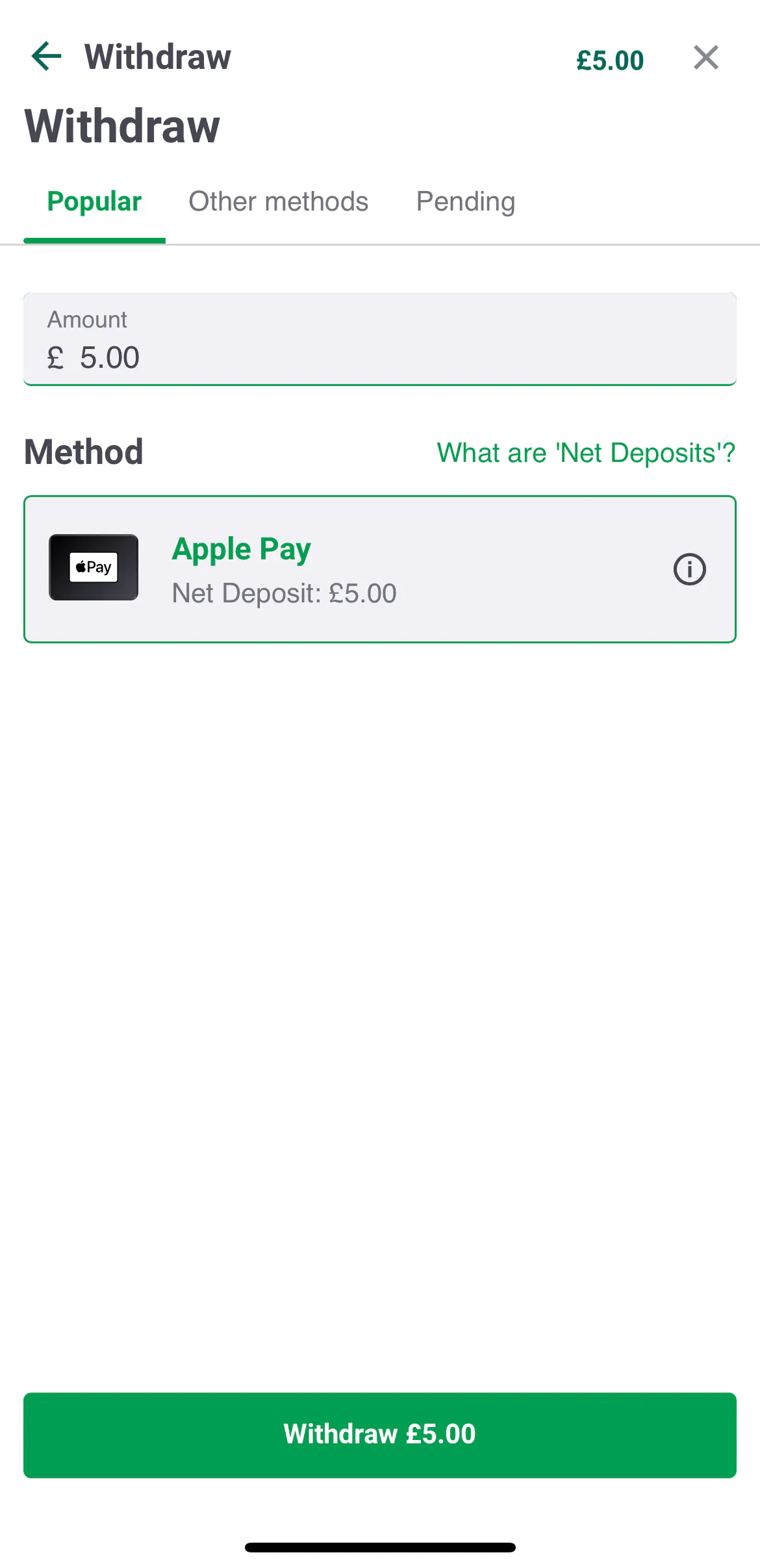 Paddy Power App - Withdraw