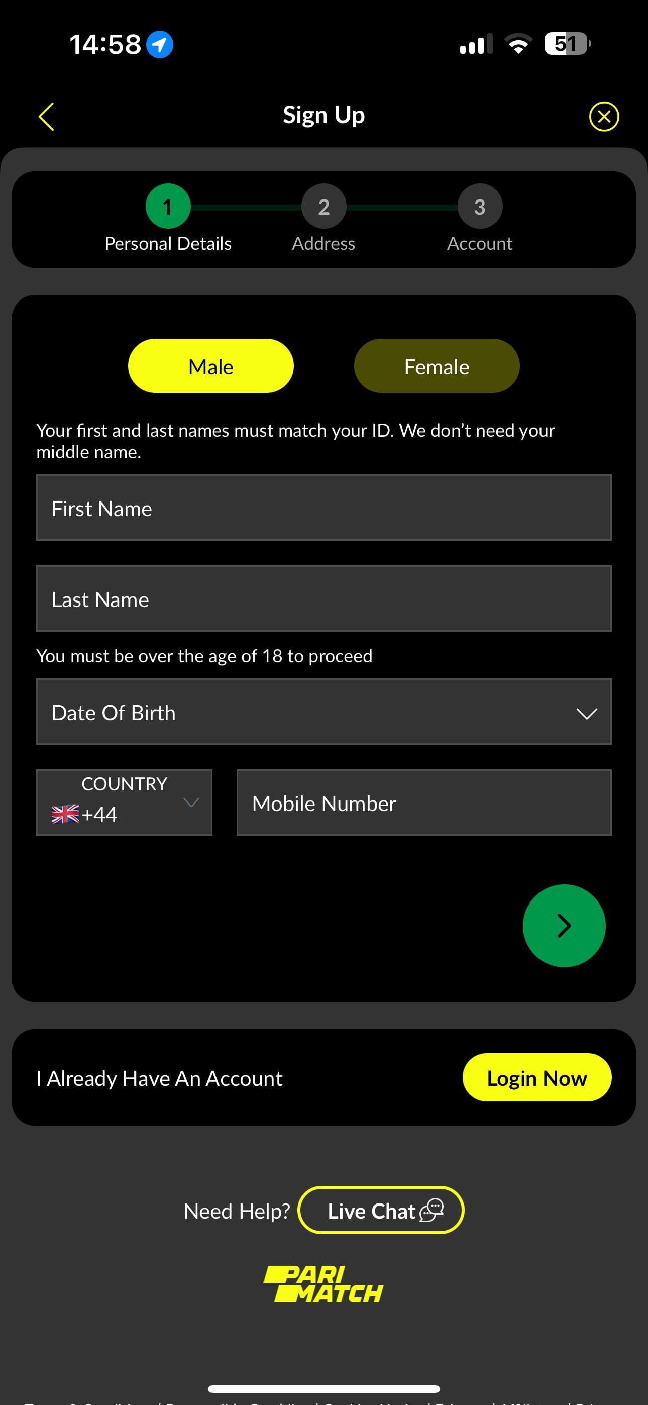 Parimatch sign-up 2