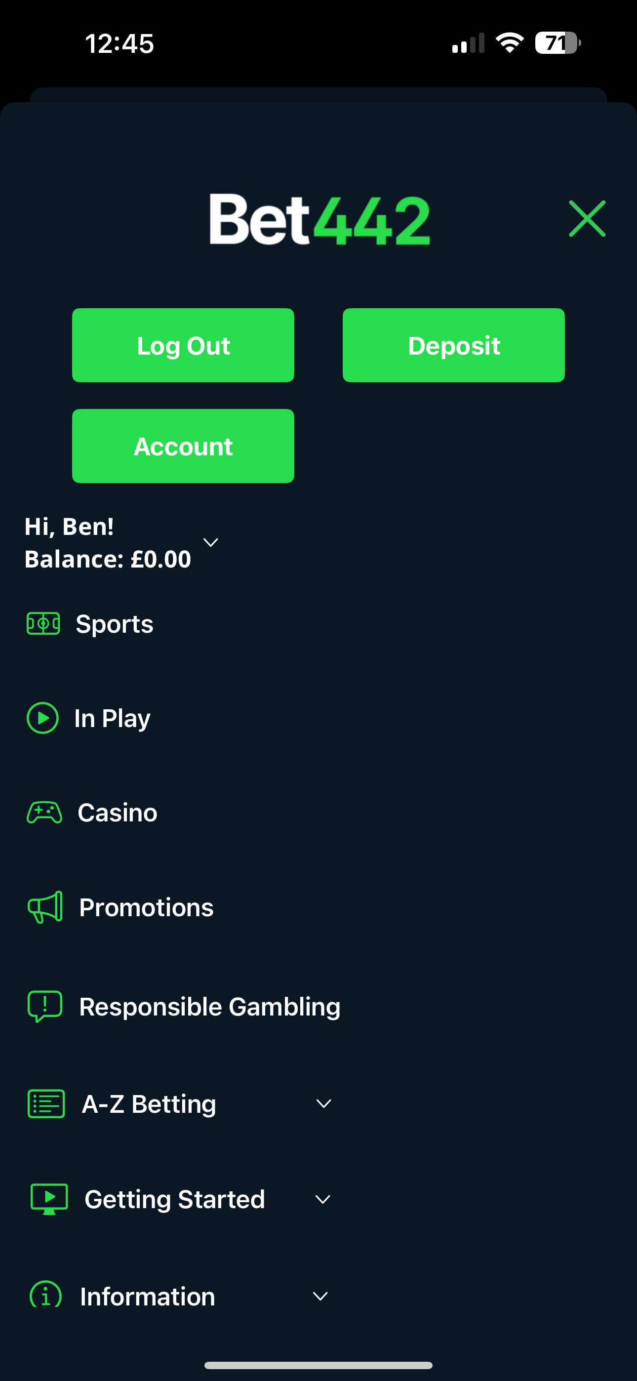 Bet442 Menu Deposit