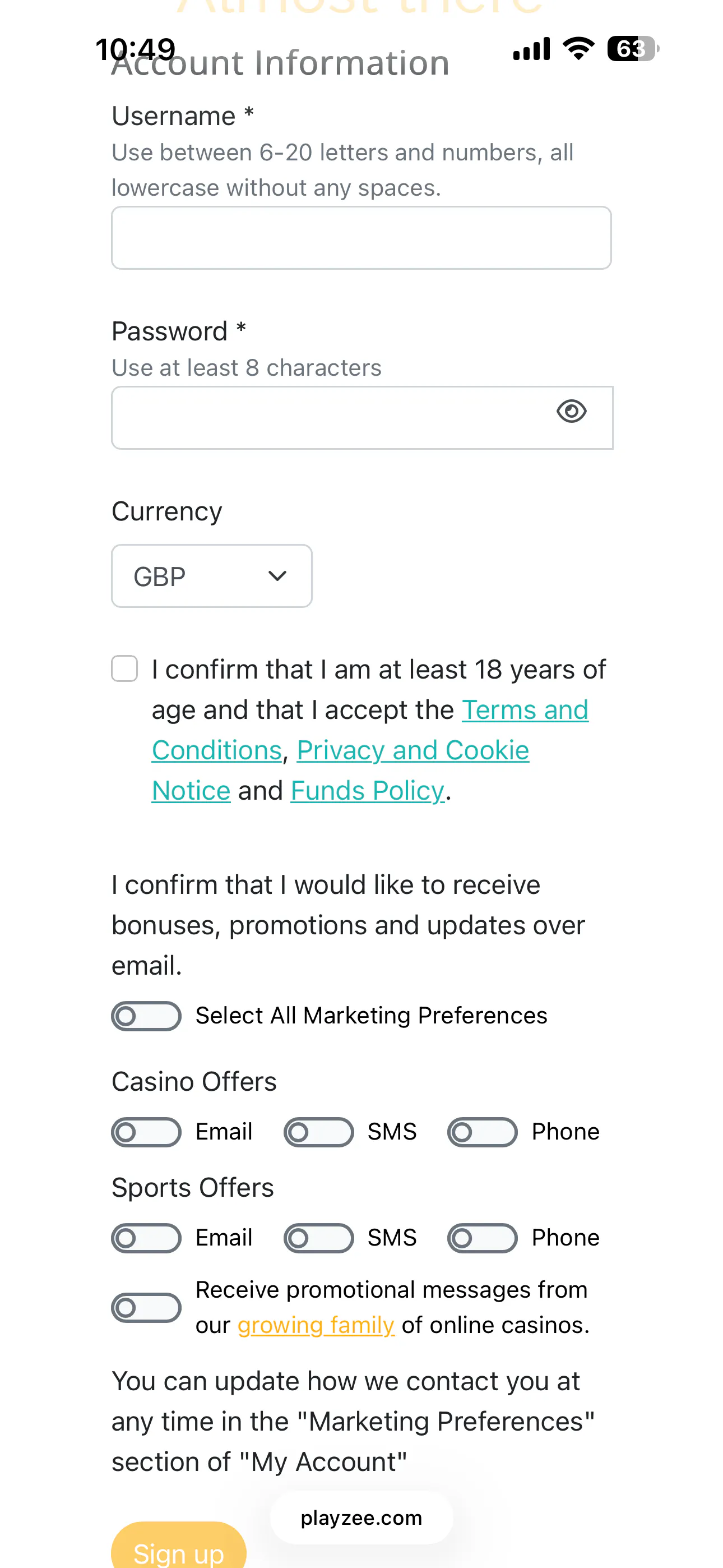 Playzee Sign Up 4