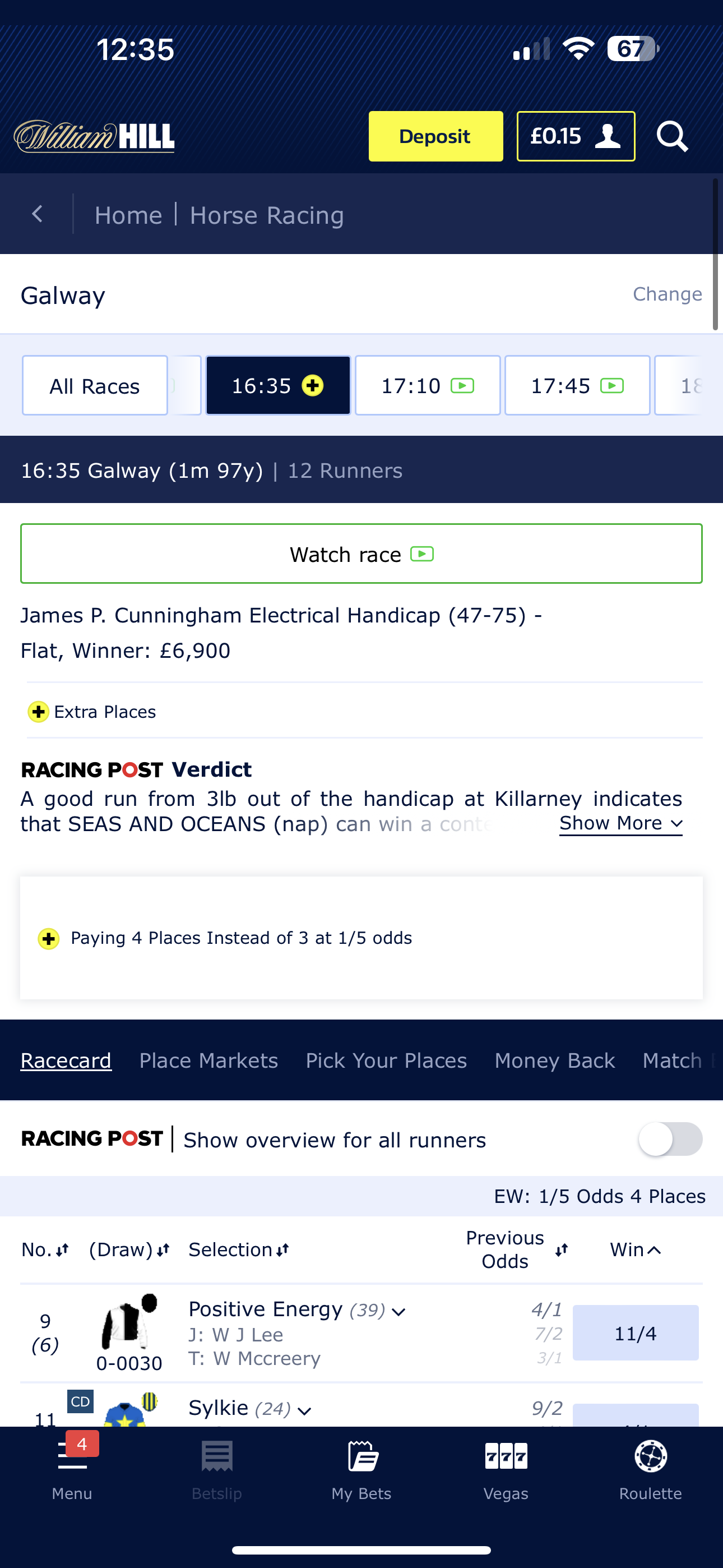 William Hill Each Way Extra Places 