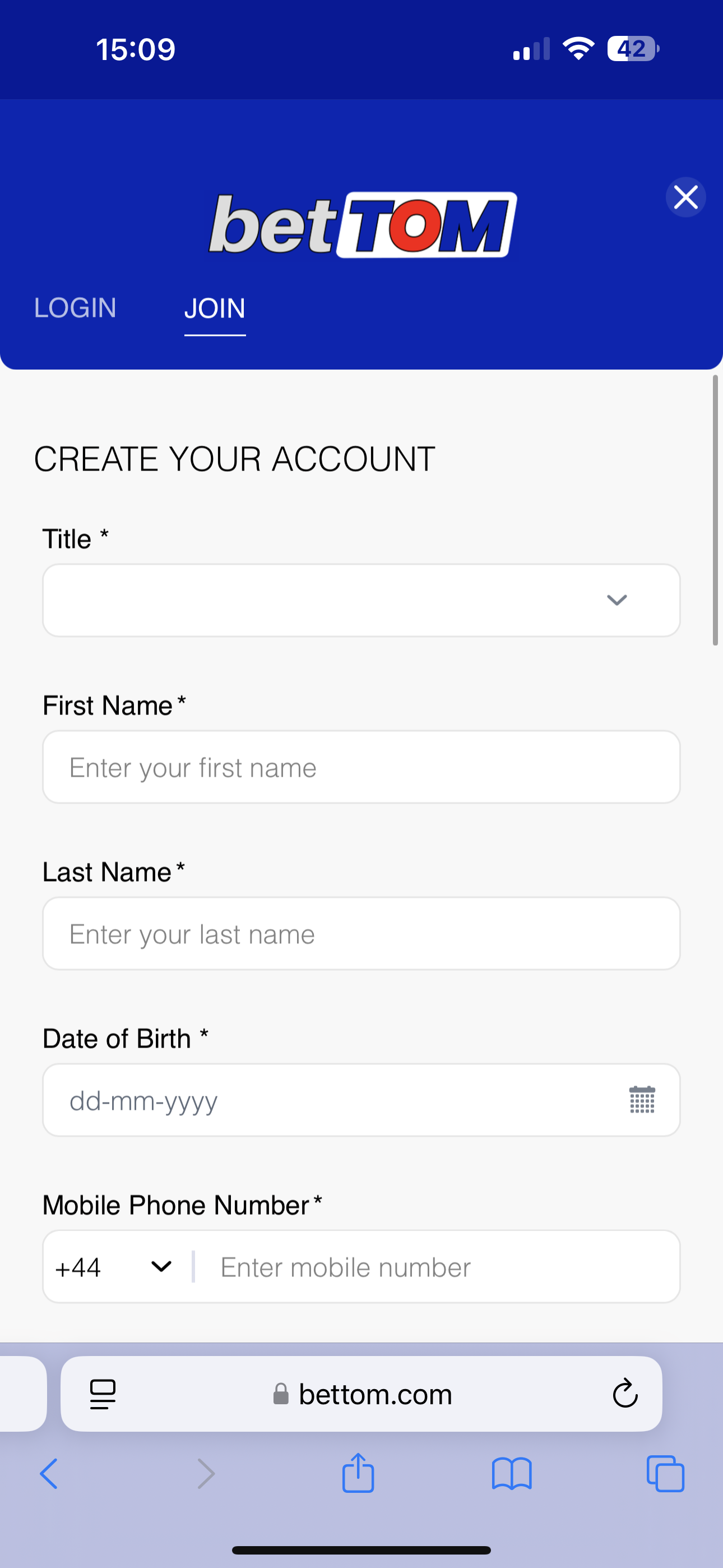 BetTom Sign Up 1