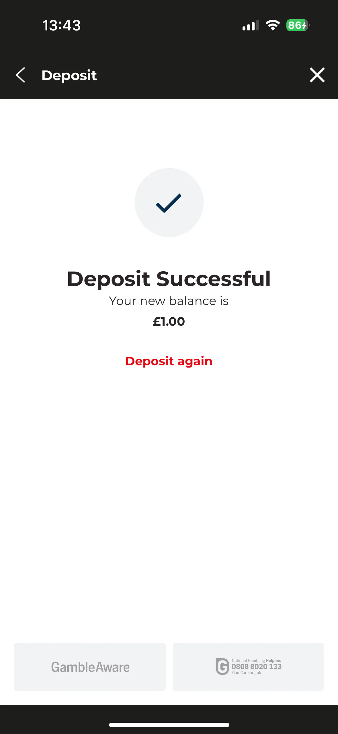 Dragonbet £1 deposit successful
