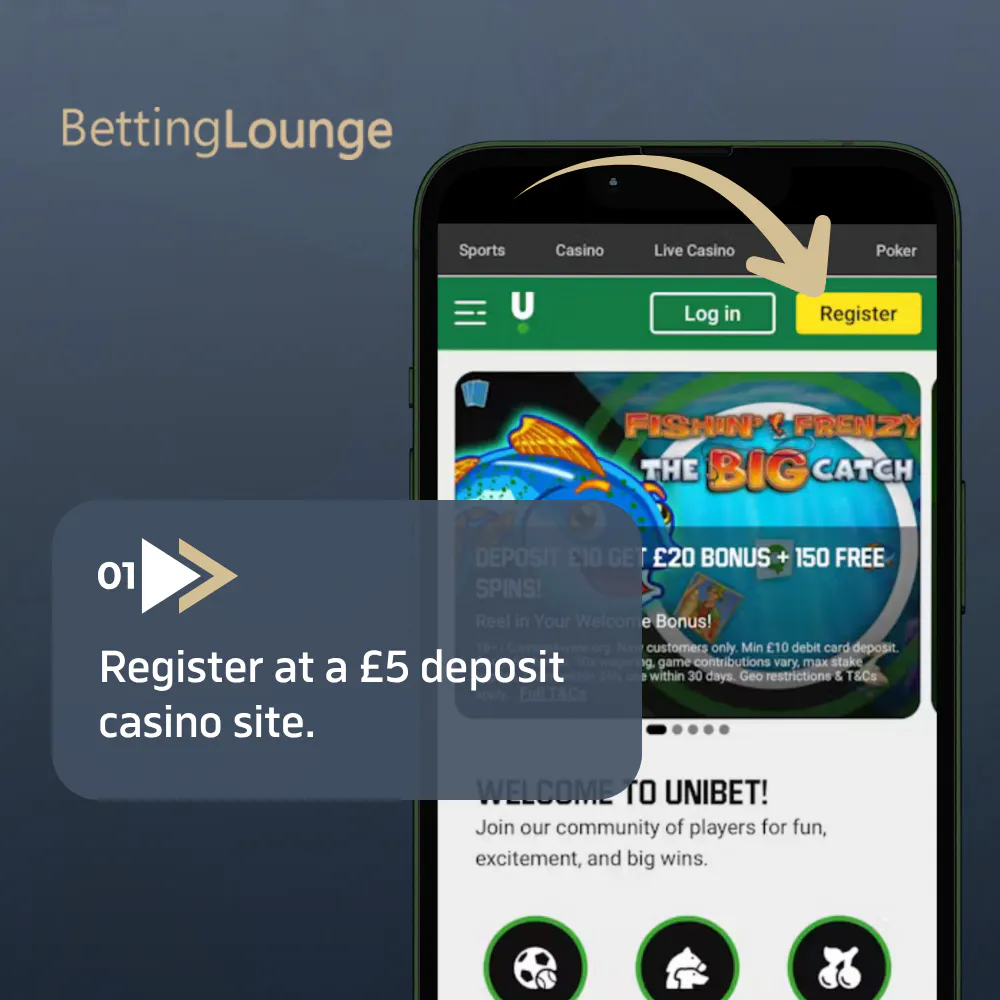 Step 1: Register at a £5 deposit casino site