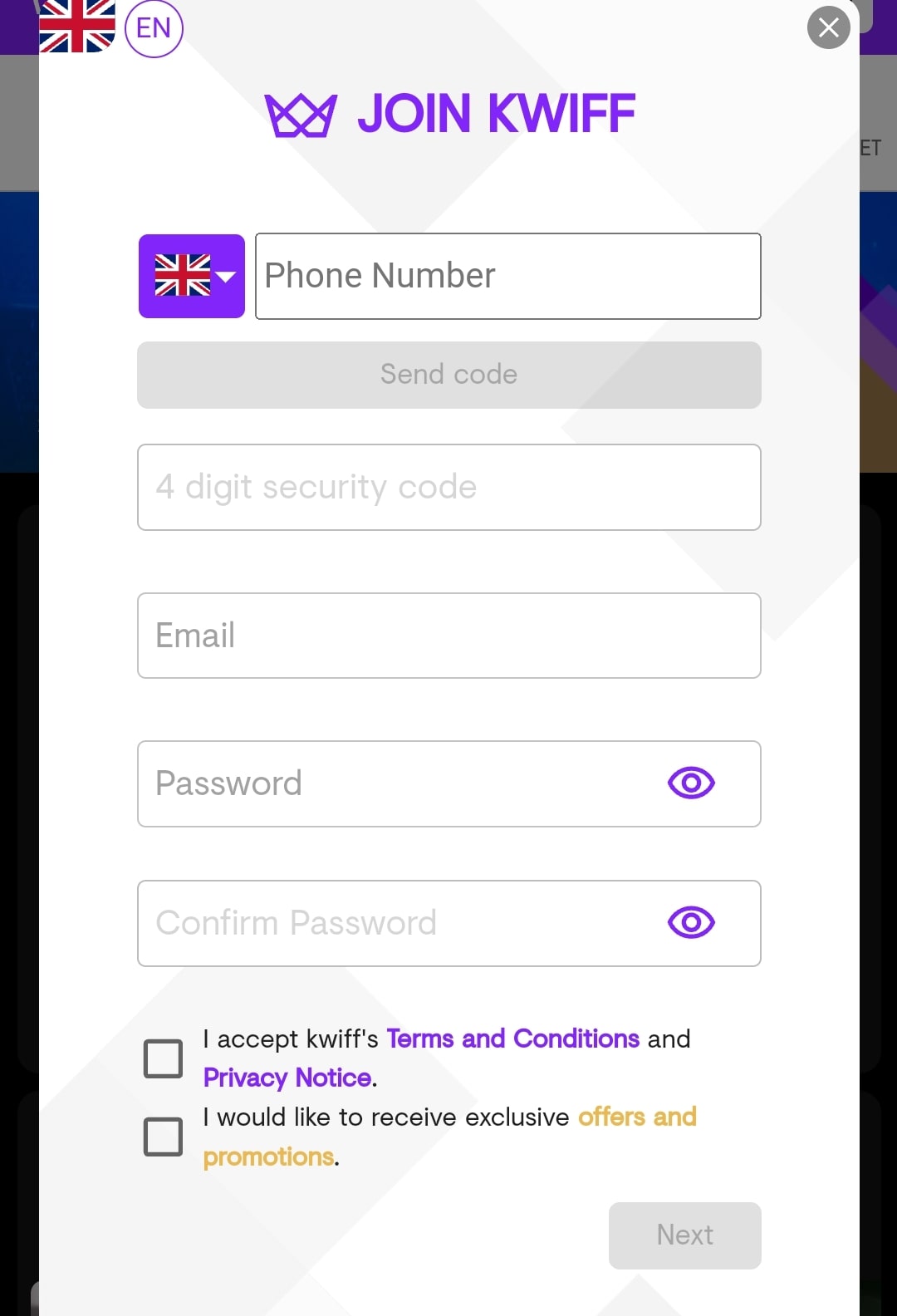 Kwiff registration