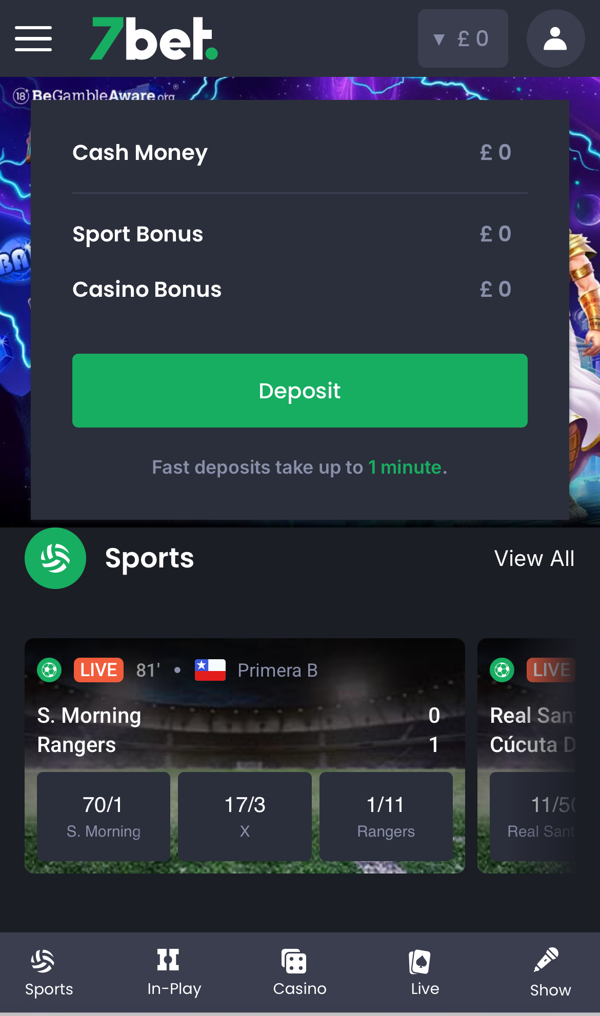 7Bet Deposit Pop Up