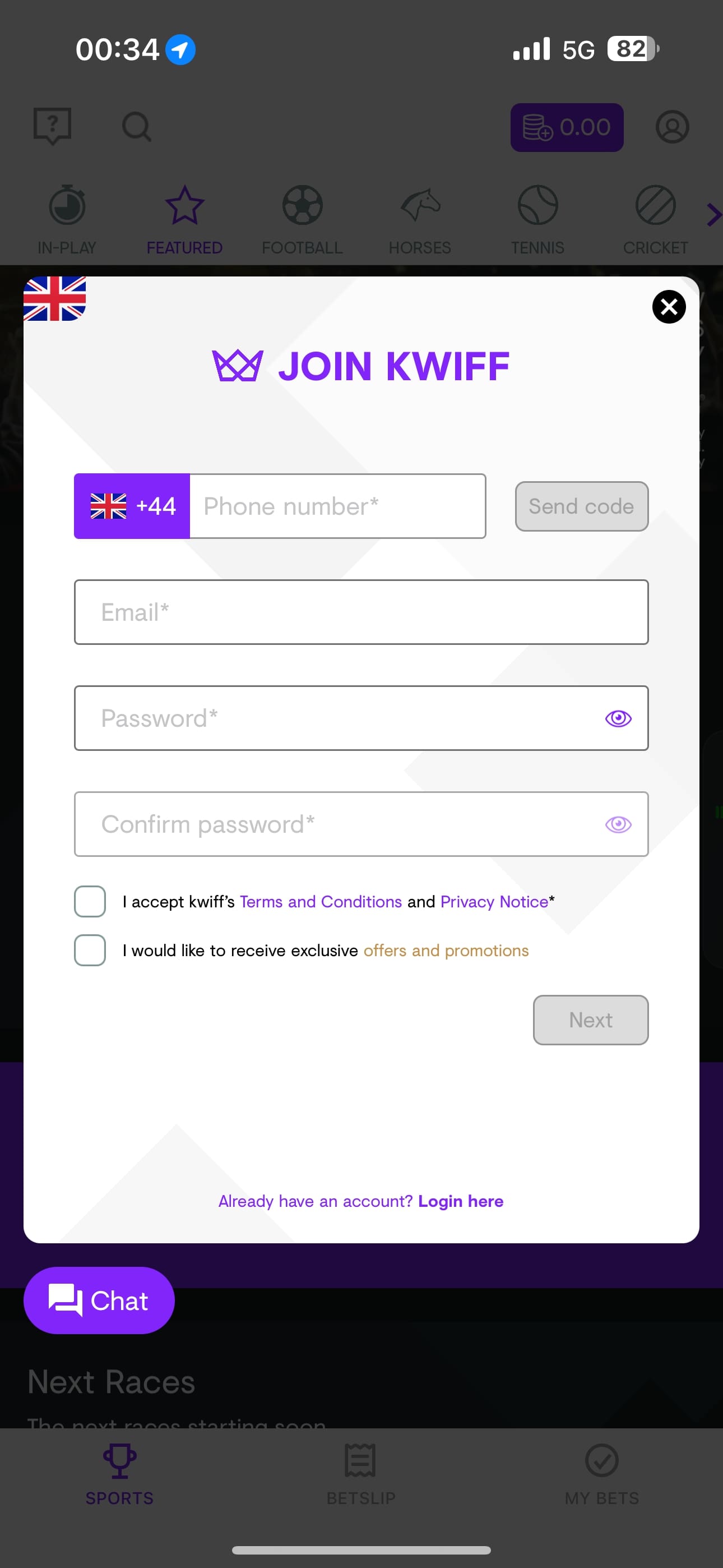 Kwiff sign-up 2
