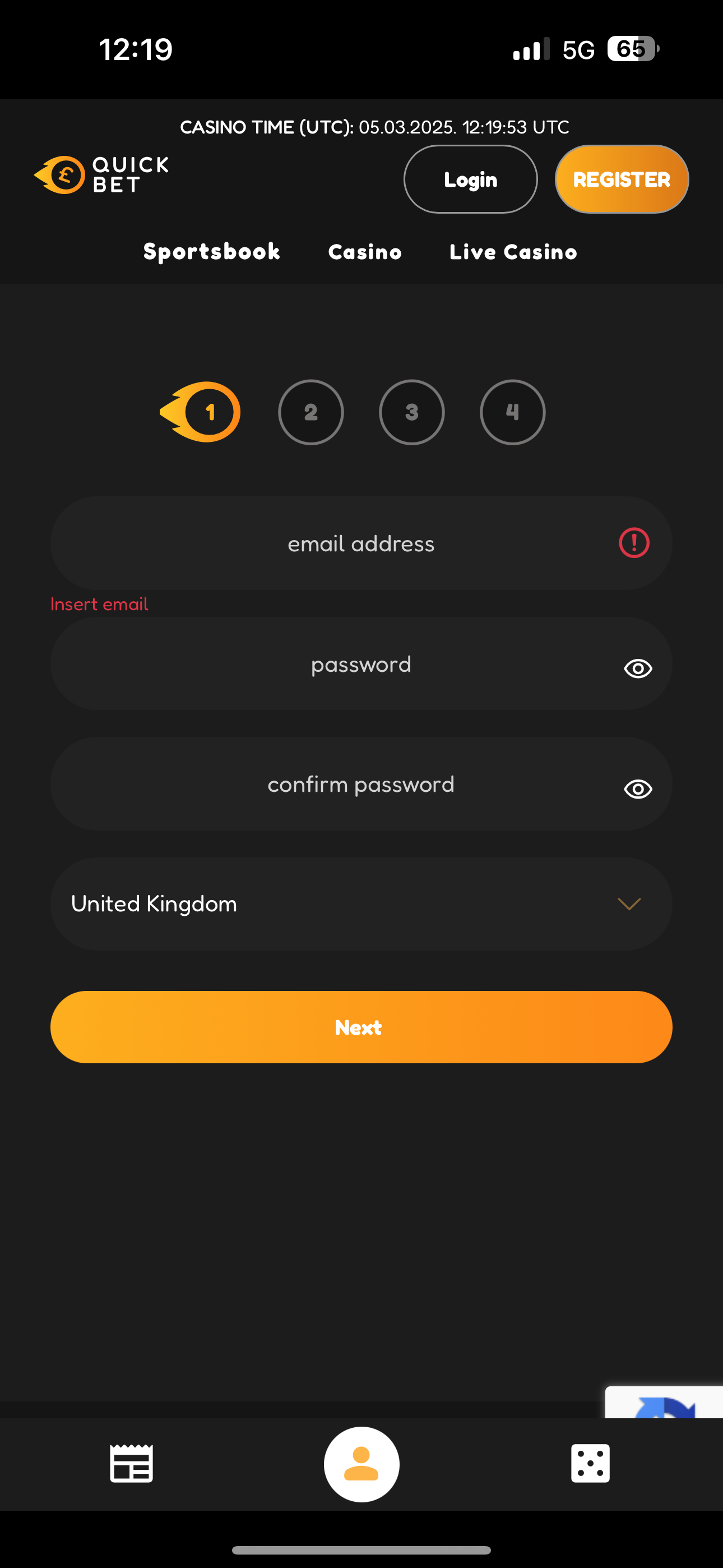 QuickBet Signup 1