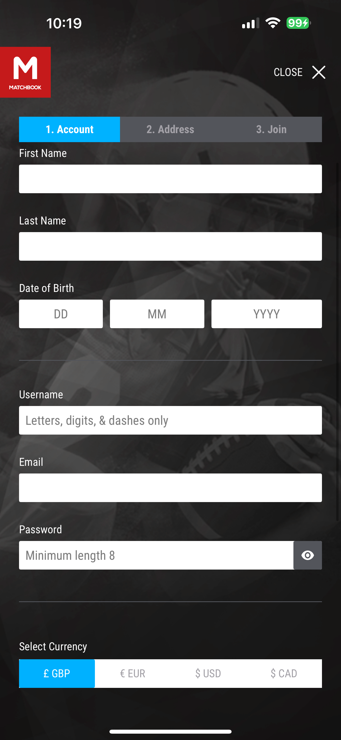 Matchbook Sign up 1